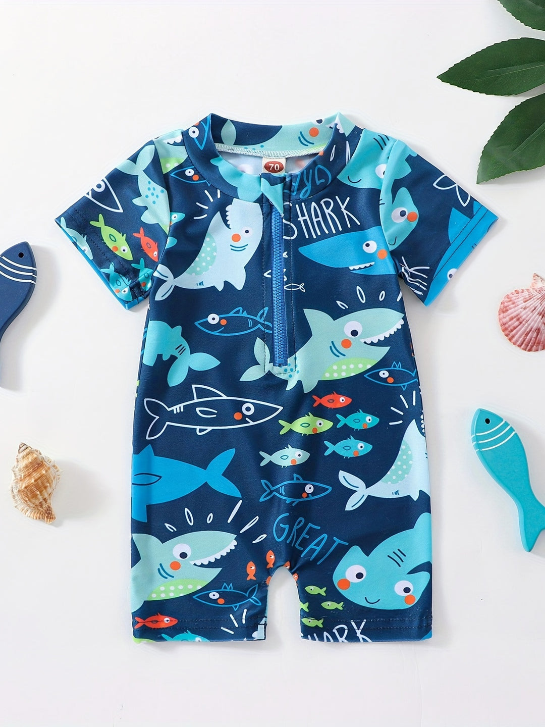 Toddler Boys Shark Swimsuit: Stretchy Beachwear