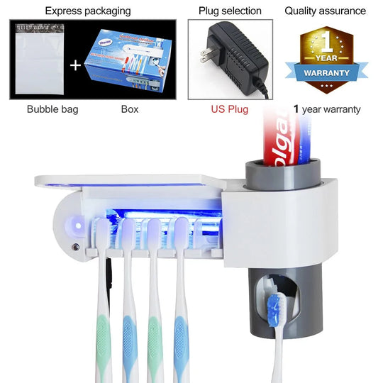 UV Toothbrush Holder & Toothpaste Dispenser - Hygienic Combo