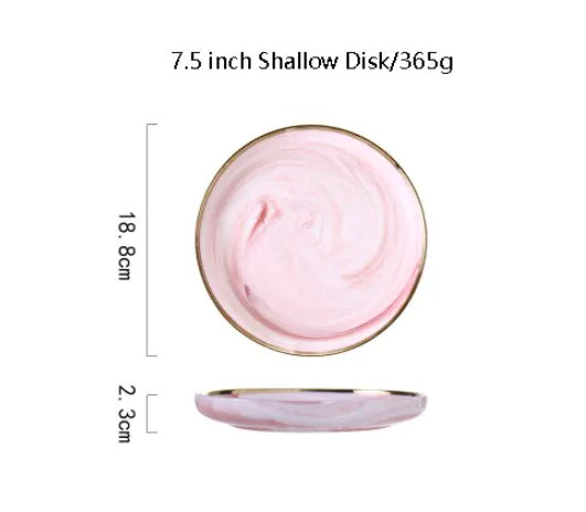 Elegant Pink Marble Dinnerware Set - Stylish Dinner Plates