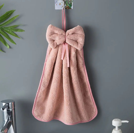 Coral Velvet Bowknot Hand Towels Set - Soft & Stylish