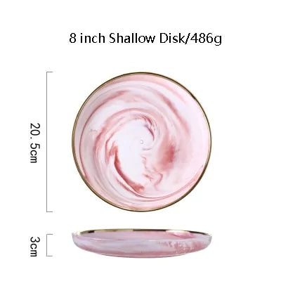 Elegant Pink Marble Dinnerware Set - Stylish Dinner Plates