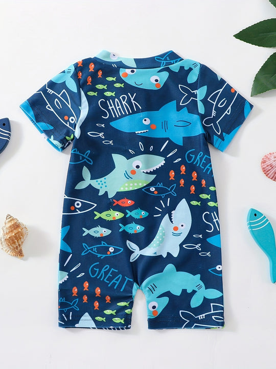 Toddler Boys Shark Swimsuit: Stretchy Beachwear