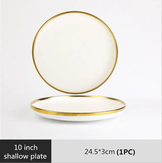 Matte Gilt Rim White Porcelain Dinner Tray & Plates