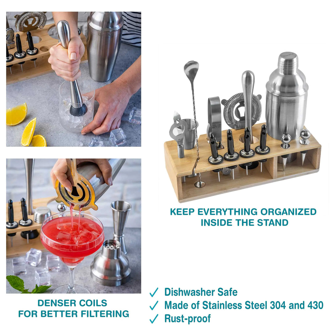 17-Piece Stainless Steel Cocktail Shaker Set with Stand