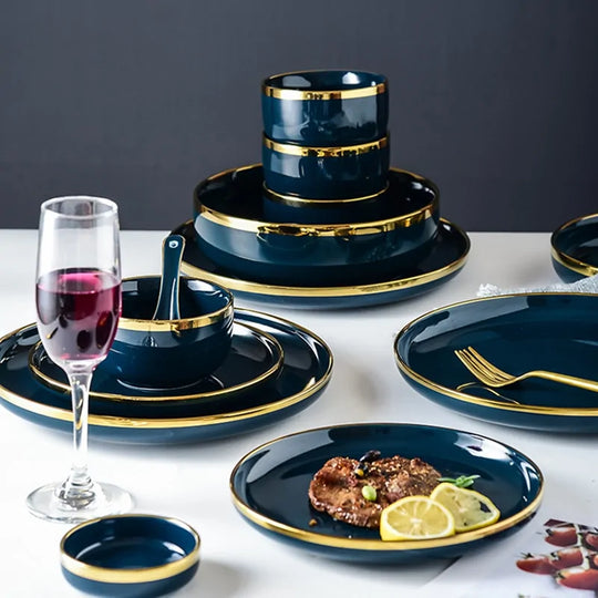 Elegant Blue Porcelain Dinner Plates - Stylish & Durable