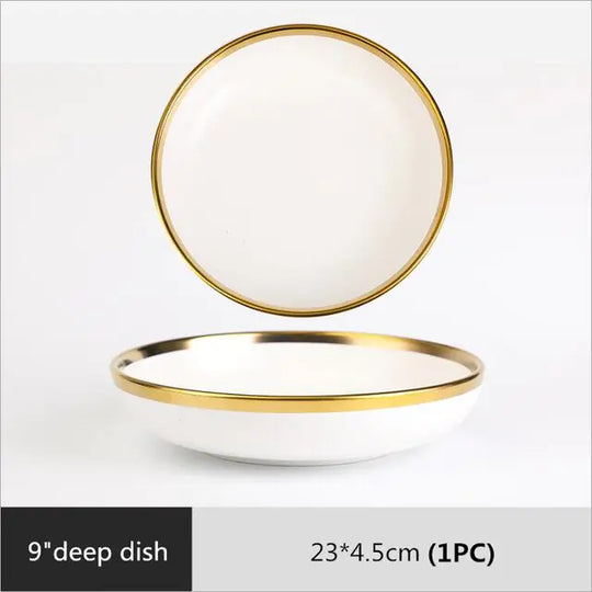 Matte Gilt Rim White Porcelain Dinner Tray & Plates