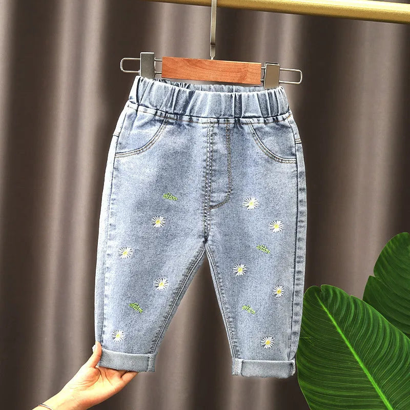 Spring Kids Girl's Loose Straight Leg Jeans - Outdoor All-Match Denim Pants for Girls