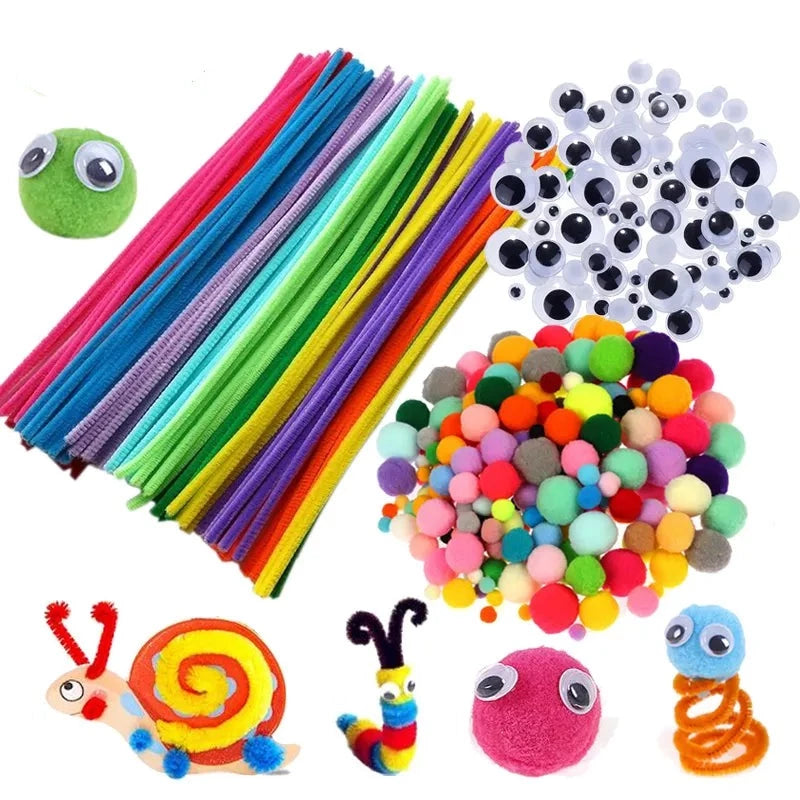 Rainbow Plush Stick Pompoms - Educational DIY Art Craft Toys