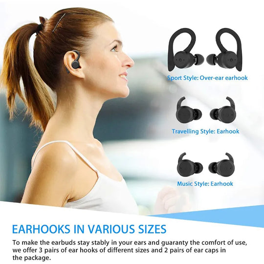 20H Playtime Waterproof Bluetooth Earphones - Dual Wear Style, Sport Wireless Headset