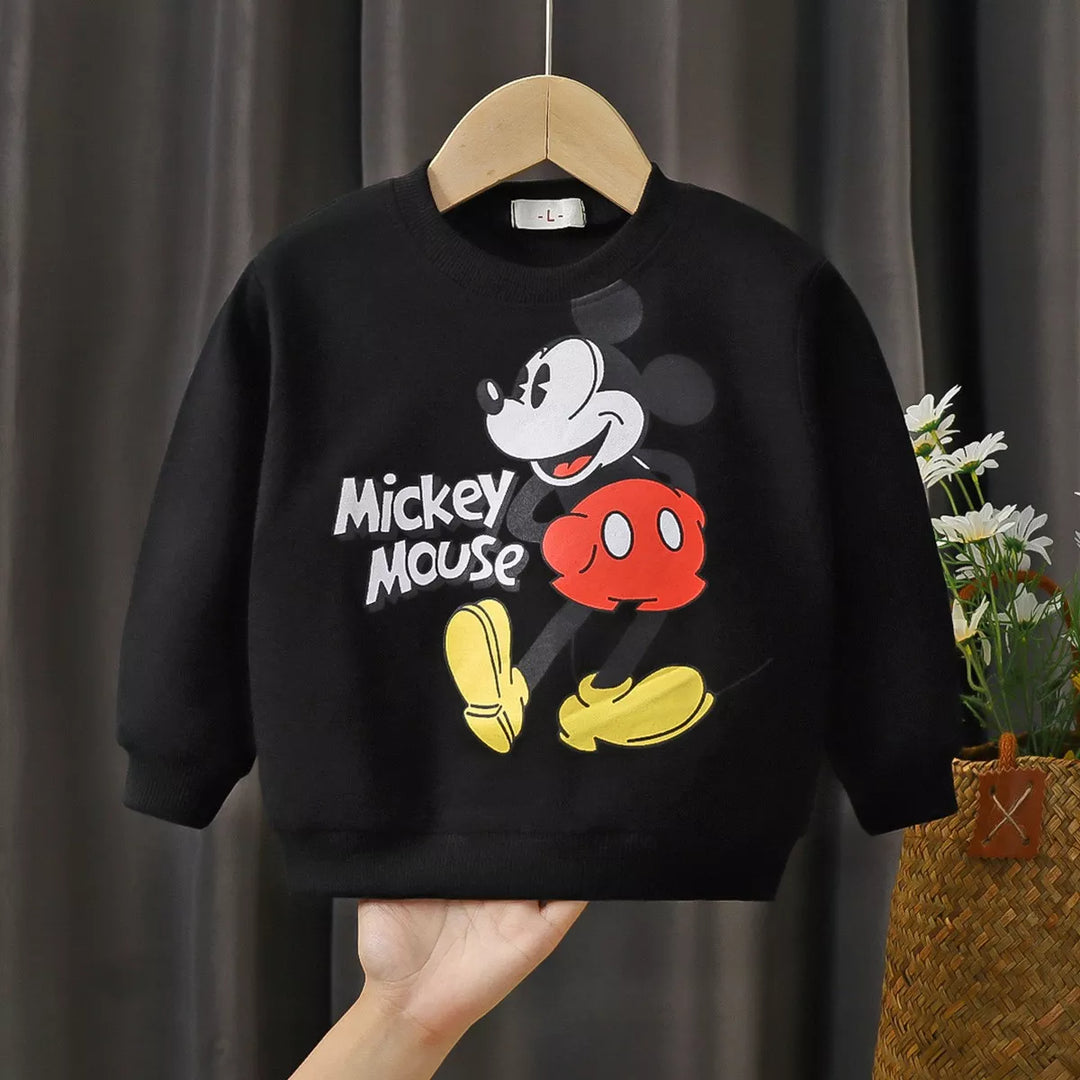 Black Mickey Sweater - Kids Fashion Hoodies, Autumn Round Collar Sweatshirts for Baby Boys and Girls