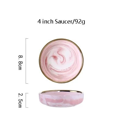 Elegant Pink Marble Dinnerware Set - Stylish Dinner Plates