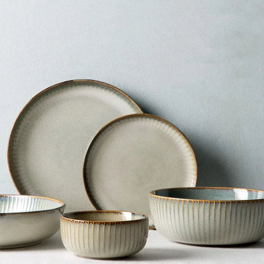 Japanese Ceramic Plates & Rice Bowl Set - Elegant Tableware