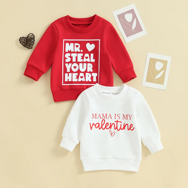Valentine's Day Toddler Girl Outfit - Letter Print Crewneck Sweatshirt, 0-3Y Shirt