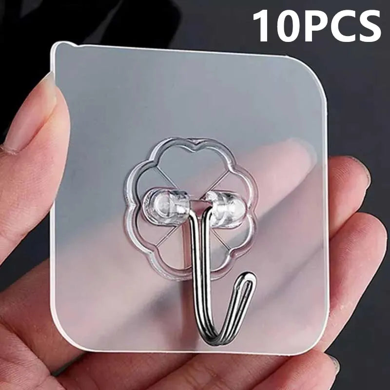 10PCS Transparent Self-Adhesive Stainless Steel Hooks