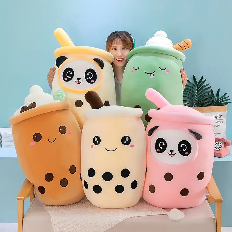 Cartoon Bubble Tea Cup Stuffed Cushion - Soft Milk Tea Plush Pillow for Kids