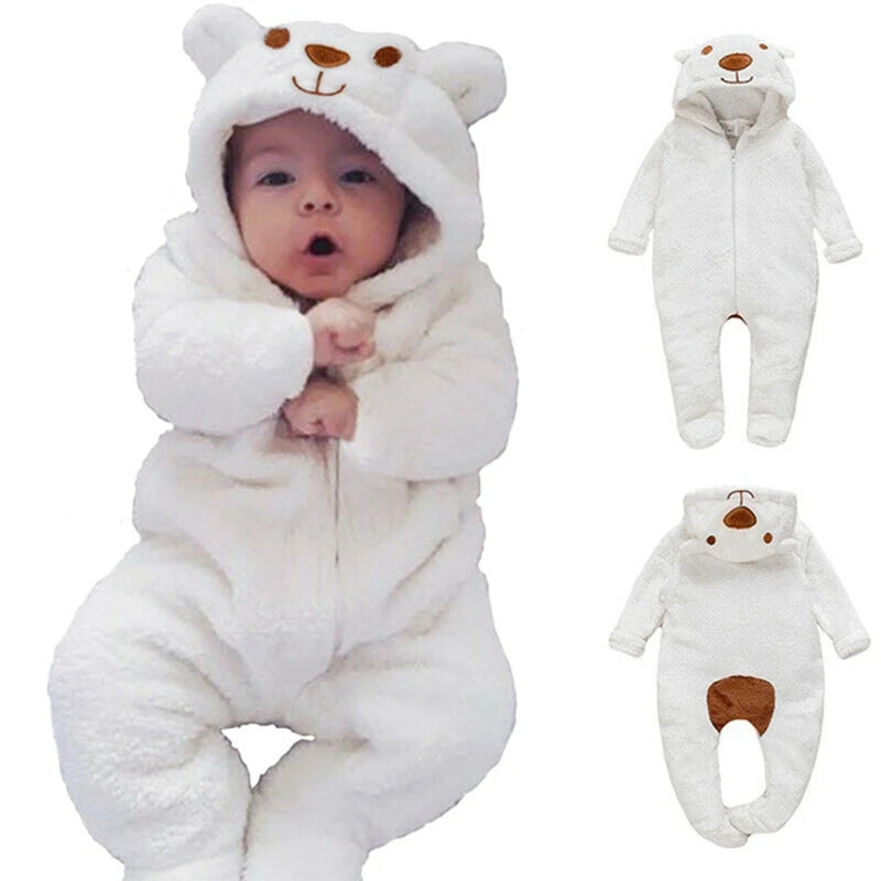 Newborn Baby Bear Hooded Romper Jumpsuit - Long Sleeve Bodysuit Playsuit Outfit