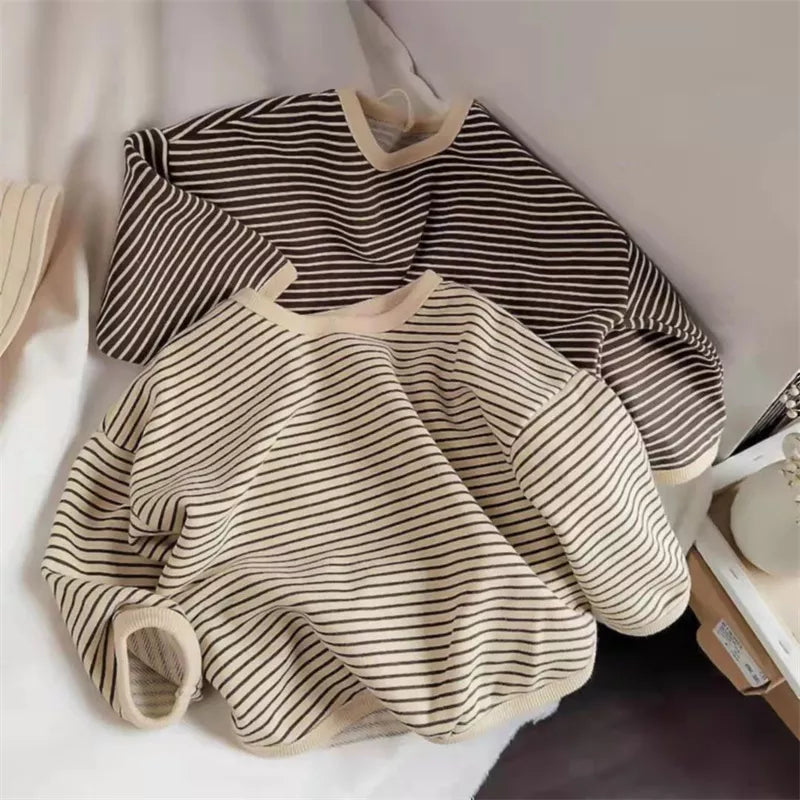 Cotton Striped Long Sleeve T-shirts - Casual Kids Tee for Baby Boy Girl, Autumn Spring Tops 1-8T