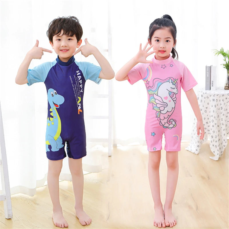 Cartoon Unicorn One Piece Swimsuits - Kids Swimwear, Quick Drying, Baby Beachwear