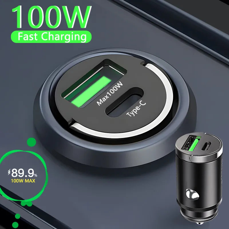 100W Mini Car Charger for iPhone & Android