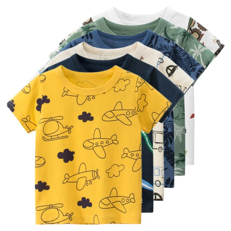 Kids' Cartoon Car T-Shirt - Children's Short Sleeve Full Print Tee, Toddler Cotton Tops