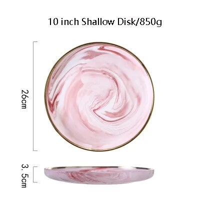 Elegant Pink Marble Dinnerware Set - Stylish Dinner Plates