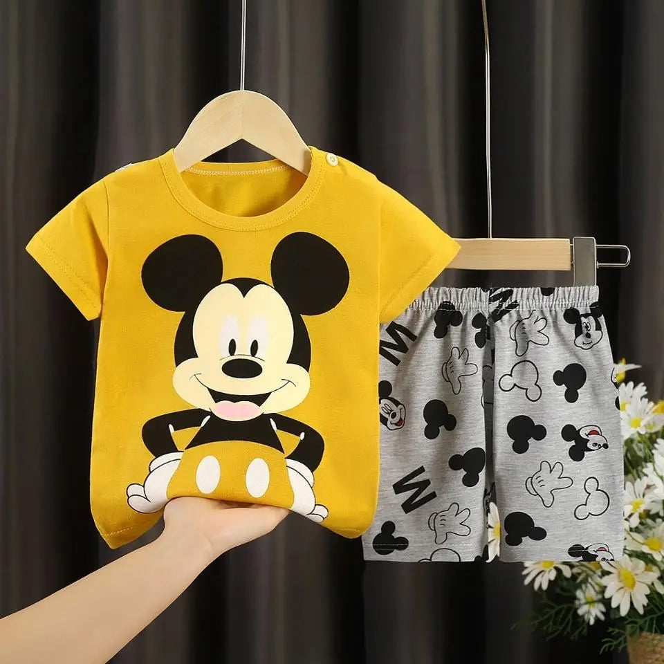 Mickey Baby Summer Tracksuit - Short-Sleeved Suit, T-shirt + Shorts Outfits for Girls and Boys - Disney Style