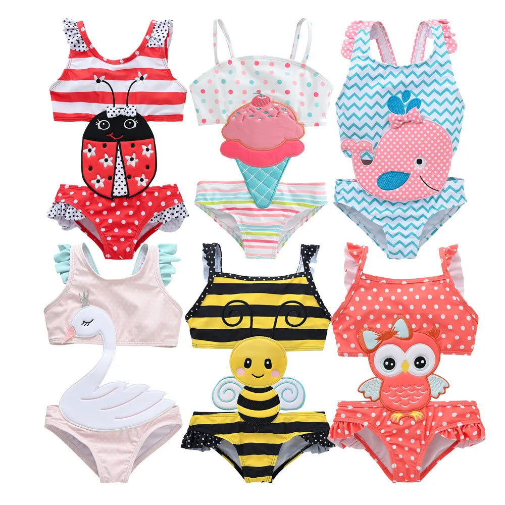 Cute Summer One-piece Swimming Baby Overall - Toddler Infant Girls Swimwear Swimsuit for Beach Bathing Bikini