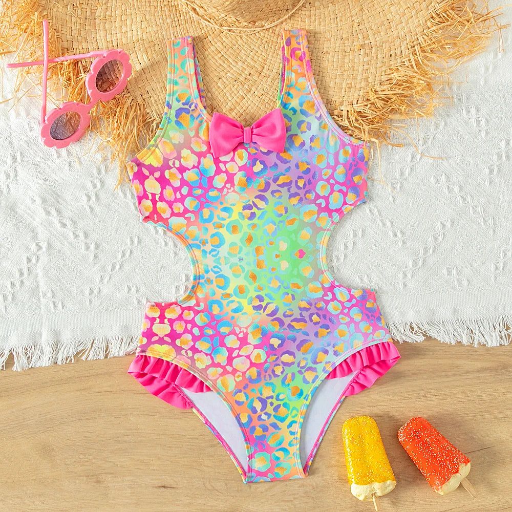 Bright & Colorful Girls Swimwear - Bow Ruffle One-Piece Bathing Suit