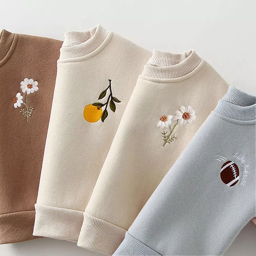 2Pcs Embroidery Thicken Fleece Baby Clothes Set - Warm Sweatshirt Pant, Boy Tracksuit