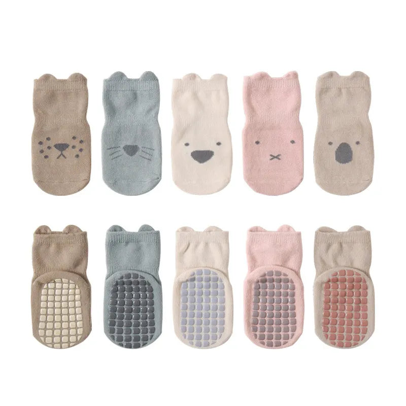 5 Pairs Infant Anti-Slip Socks - Cute Cartoon Floor Stockings for Boys and Girls