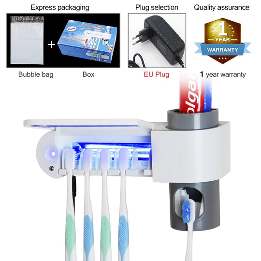 UV Toothbrush Holder & Toothpaste Dispenser - Hygienic Combo