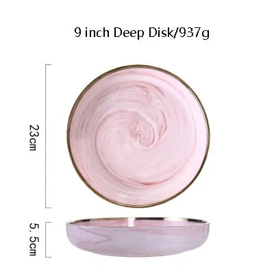 Elegant Pink Marble Dinnerware Set - Stylish Dinner Plates