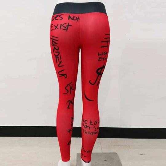 High-Waist Writing Print Leggings for Women - Stylish Fit