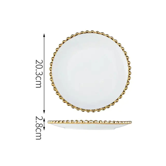 Nordic Gold Bead Ceramic Dinner Plates & Bowls Set