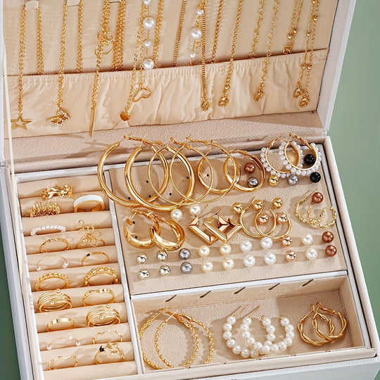 56pcs Chic Jewelry Set – Necklaces, Earrings, Rings