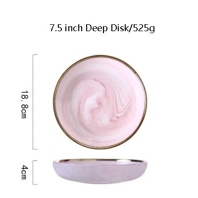 Elegant Pink Marble Dinnerware Set - Stylish Dinner Plates