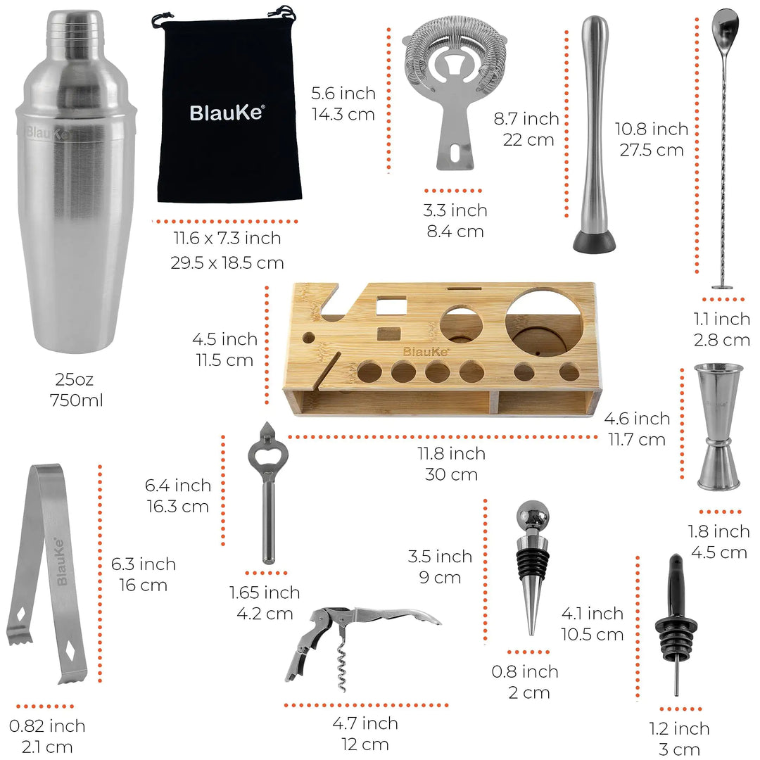 17-Piece Stainless Steel Cocktail Shaker Set with Stand