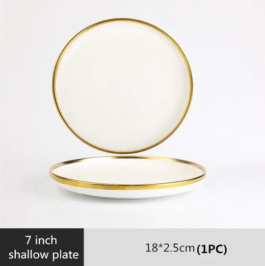 Matte Gilt Rim White Porcelain Dinner Tray & Plates