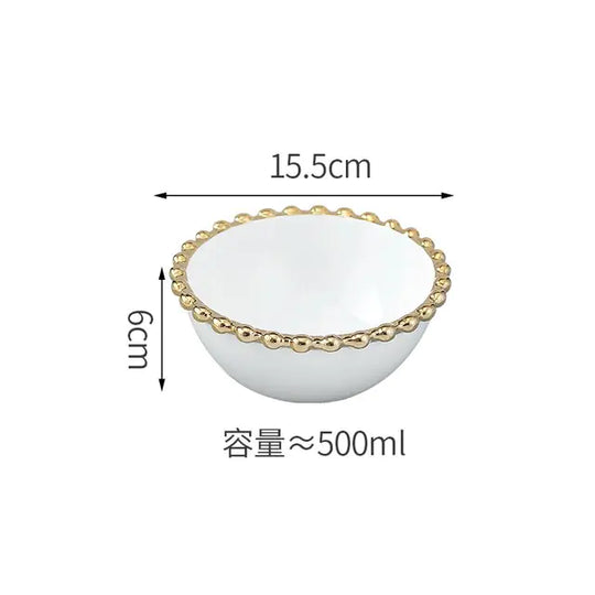 Nordic Gold Bead Ceramic Dinner Plates & Bowls Set