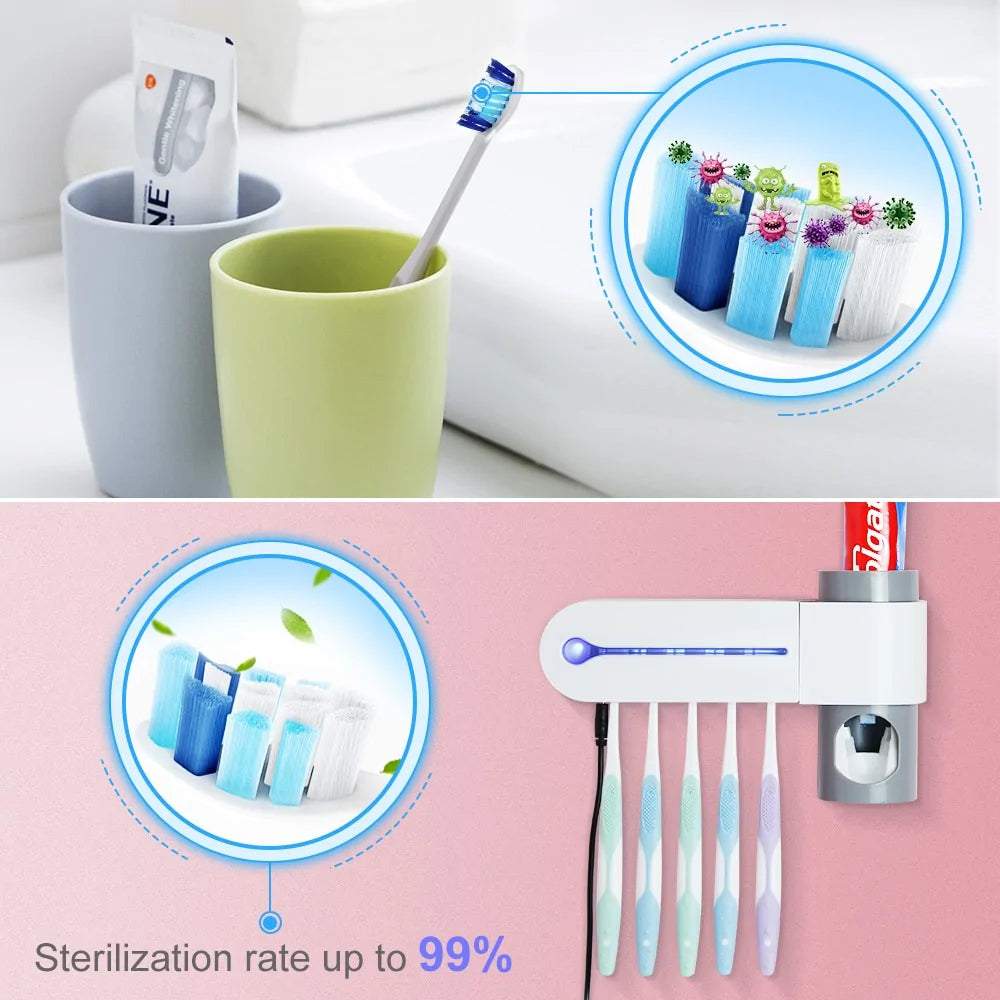 UV Toothbrush Holder & Toothpaste Dispenser - Hygienic Combo