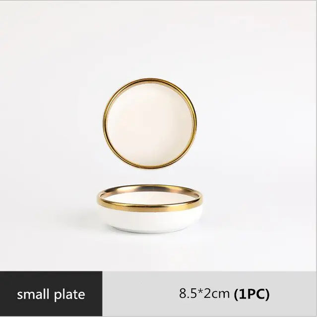 Matte Gilt Rim White Porcelain Dinner Tray & Plates