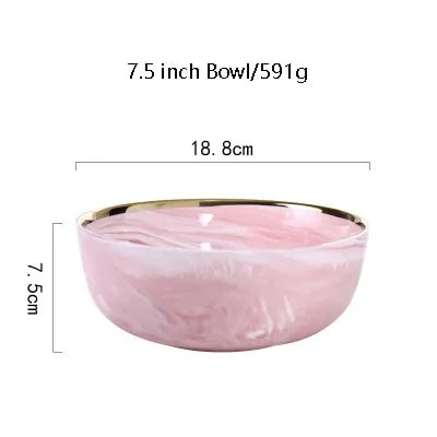 Elegant Pink Marble Dinnerware Set - Stylish Dinner Plates