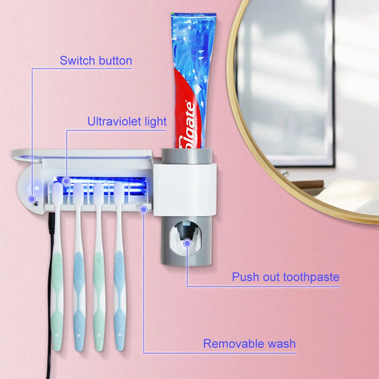 UV Toothbrush Holder & Toothpaste Dispenser - Hygienic Combo