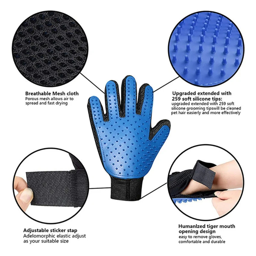 Pet Grooming Gloves for Shedding & Massage Care