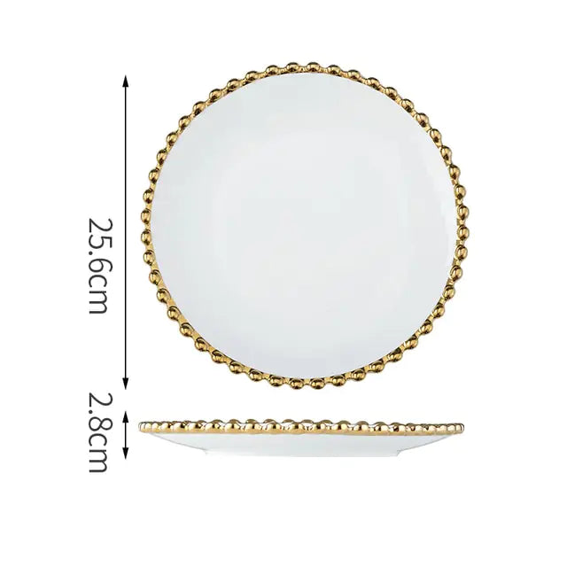 Nordic Gold Bead Ceramic Dinner Plates & Bowls Set