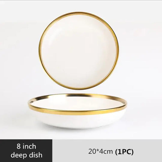 Matte Gilt Rim White Porcelain Dinner Tray & Plates