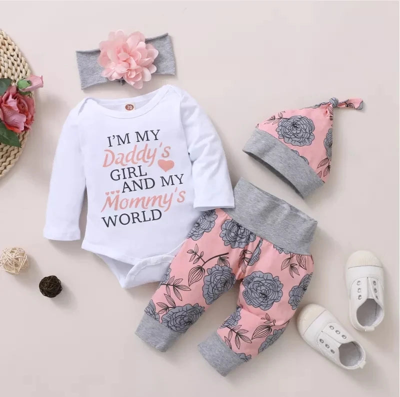 Adorable 4-Piece Baby Girl Clothing Set - Newborn to Toddler Outfits